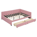 Full Size Upholstered Daybed With 2 Storage Drawers Sofa Bed Frame No Box Spring Needed, Linen Fabric Pink Full Pink Linen