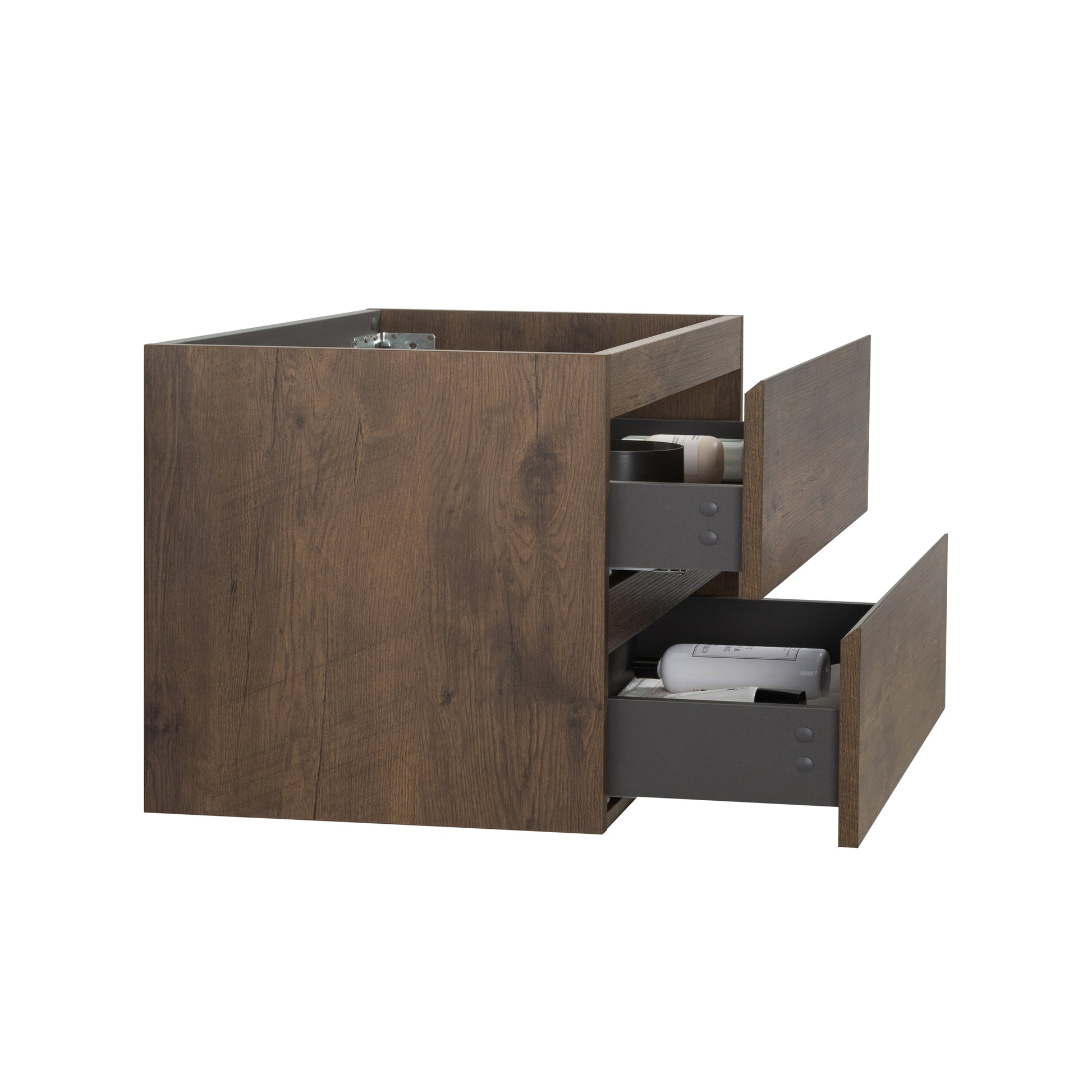 Alice 36W 105,Wall Mount Cabinet Without Basin, Walnut Color, With Two Drawers, Pre Assembled Walnut Melamine