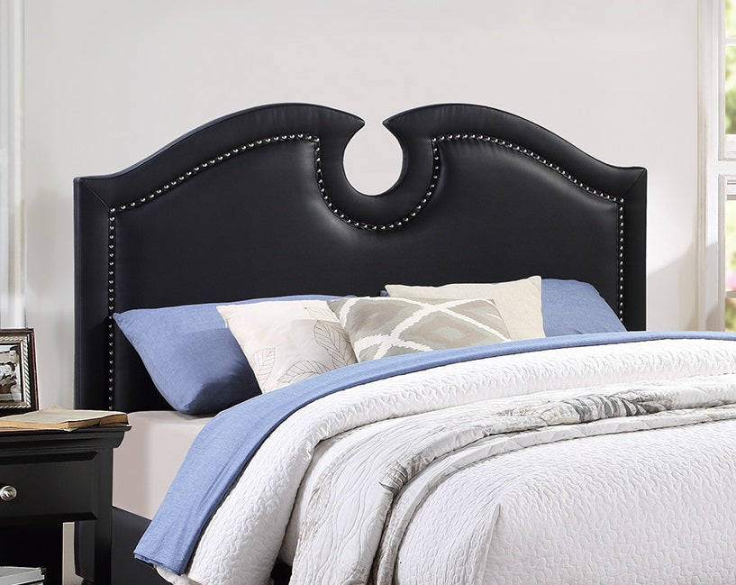 Black Faux Leather Unique Design Headboard 1Pc Queen Size Bed Bedroom Furniture Upholstered Modern Bedframe Box Spring Not Required Queen Black Wood Bedroom Contemporary,Modern,Transitional Bed Frame Faux Leather