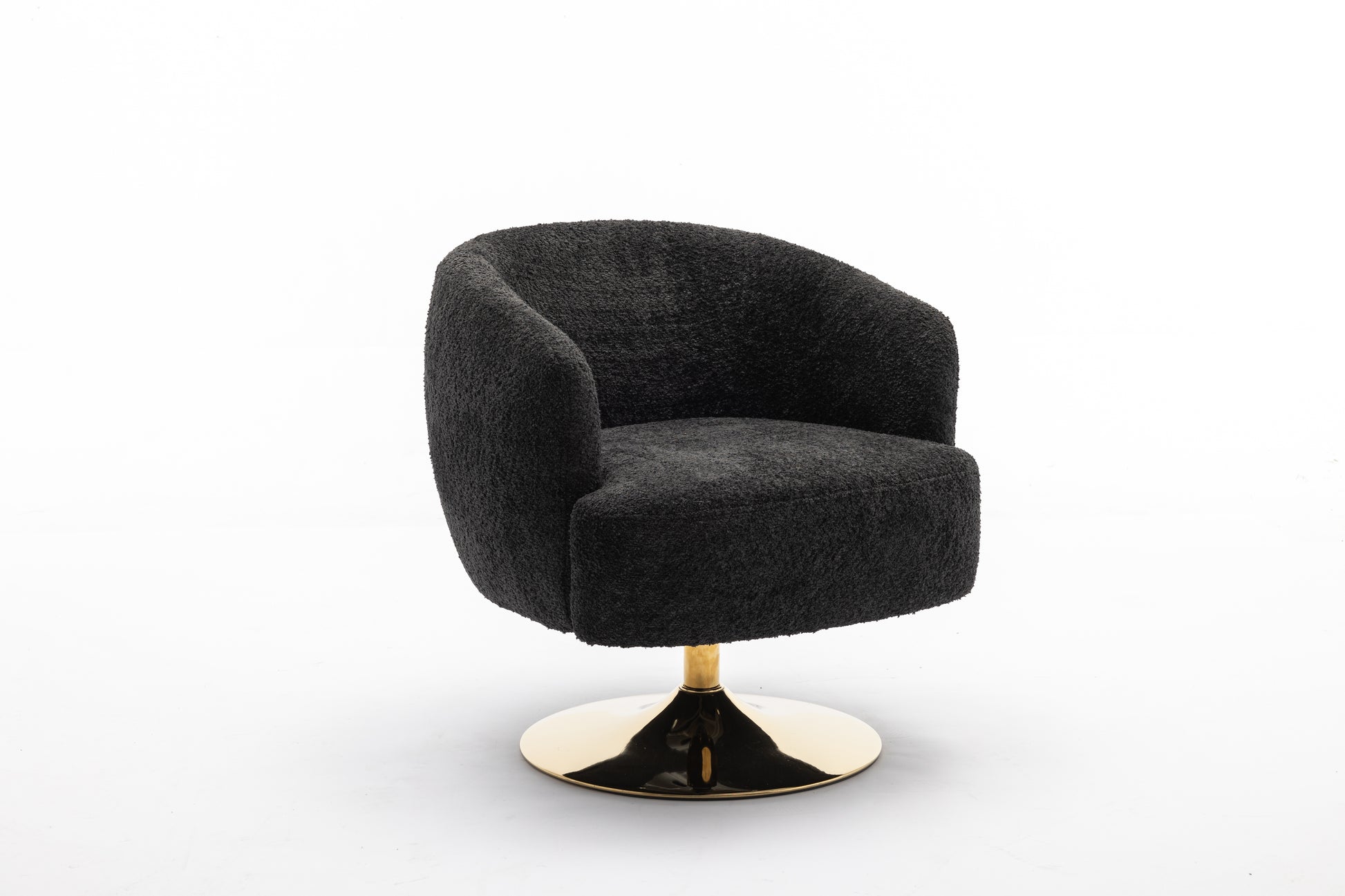 048 Chenille Fabric Accent Swivel Chair With Gold Metal Round Base,Black Black White Primary Living Space Modern Eucalyptus Foam Chenille