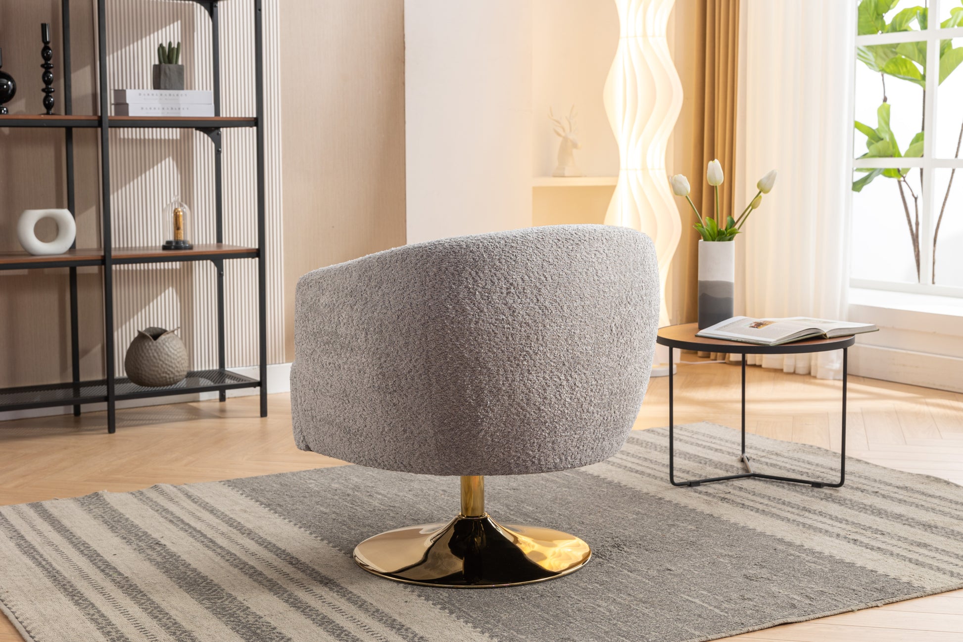 048 Chenille Fabric Accent Swivel Chair With Gold Metal Round Base,Light Gray Light Gray White Primary Living Space Modern Eucalyptus Foam Chenille