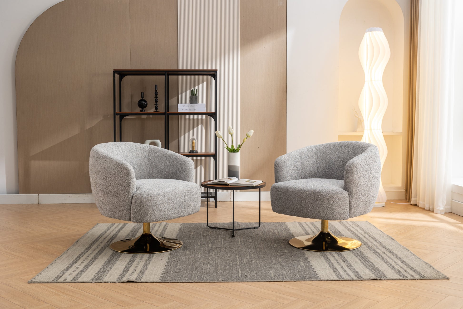 048 Chenille Fabric Accent Swivel Chair With Gold Metal Round Base,Light Gray Light Gray White Primary Living Space Modern Eucalyptus Foam Chenille