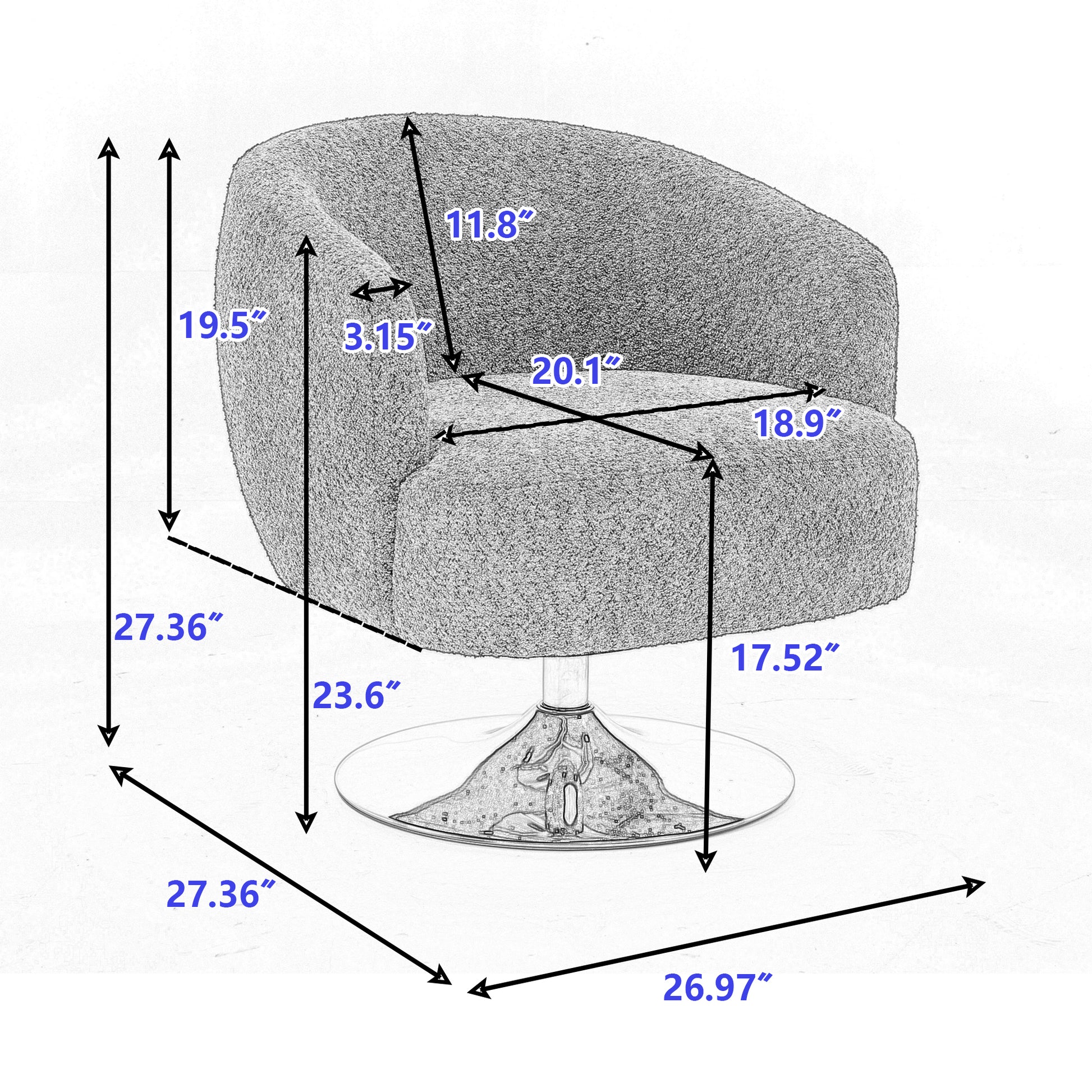 048 Chenille Fabric Accent Swivel Chair With Gold Metal Round Base,Light Gray Light Gray White Primary Living Space Modern Eucalyptus Foam Chenille