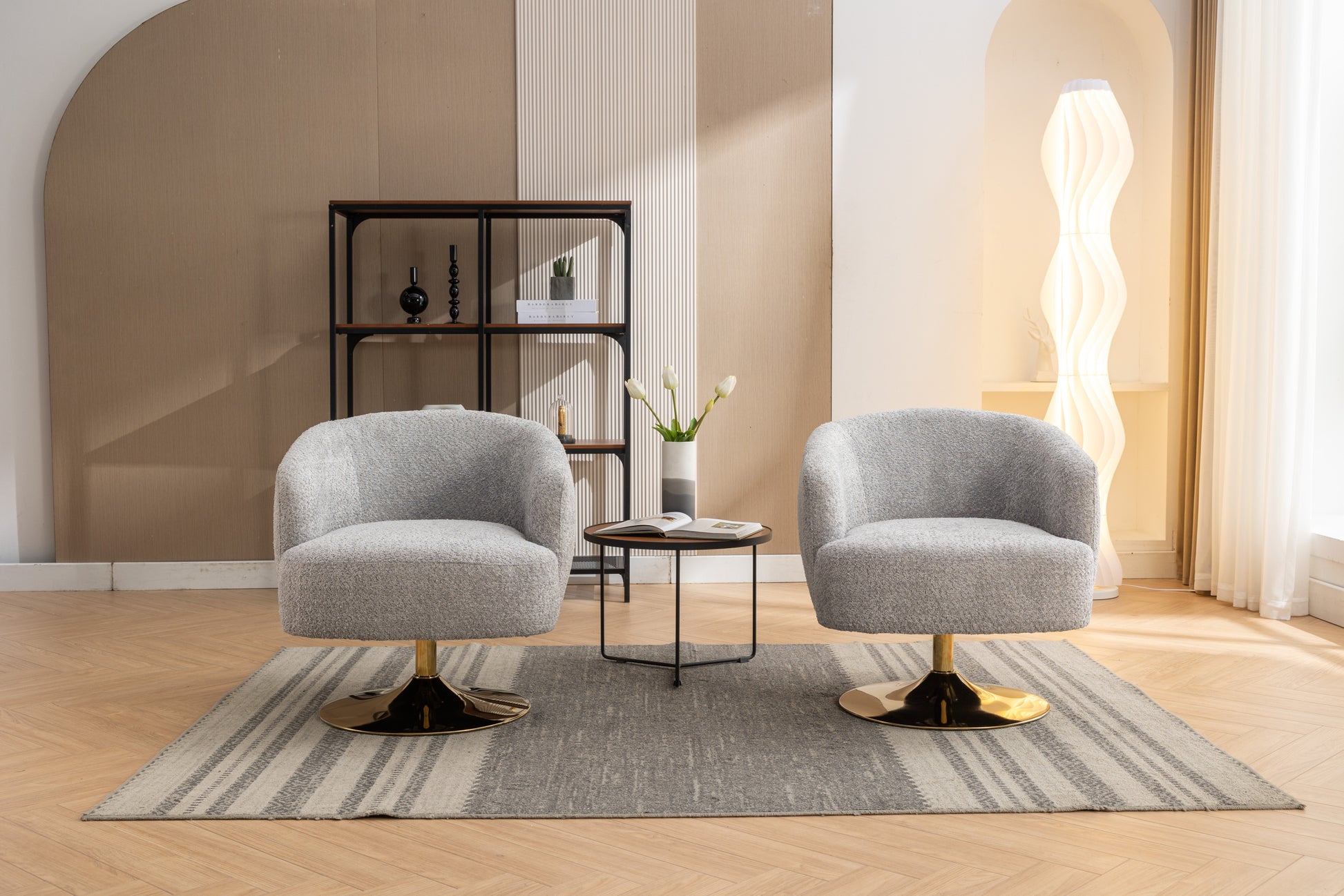 048 Chenille Fabric Accent Swivel Chair With Gold Metal Round Base,Light Gray Light Gray White Primary Living Space Modern Eucalyptus Foam Chenille