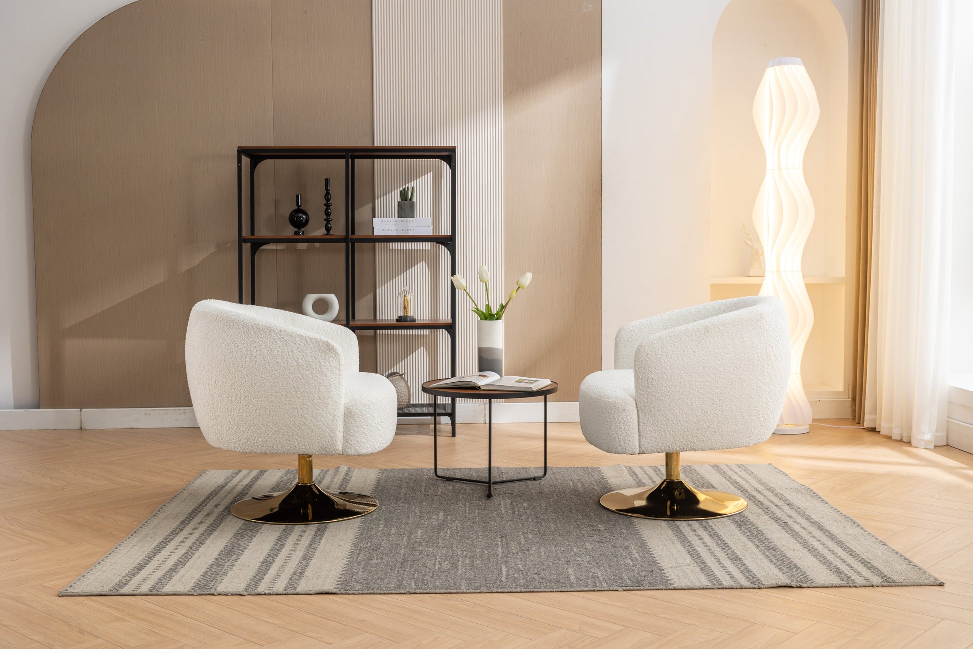 048 Chenille Fabric Accent Swivel Chair With Gold Metal Round Base,White White Primary Living Space Modern Eucalyptus Foam Chenille