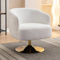 048 Chenille Fabric Accent Swivel Chair With Gold Metal Round Base,White White Primary Living Space Modern Eucalyptus Foam Chenille