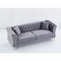 3 Seater 3 Seater Combination Sofa Tufted Couch With Rolled Arms And For Living Room, Bedroom, Office, Apartment, Four Pillows Grey Foam Velvet