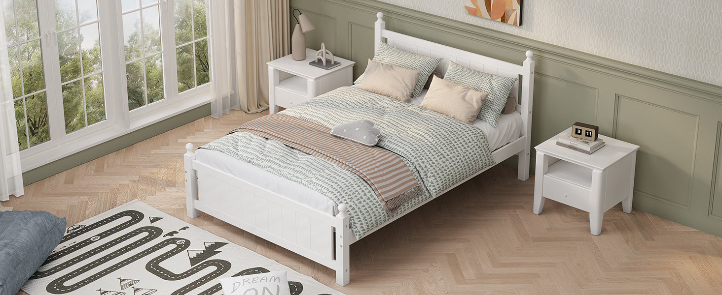 Full Size Solid Wood Platform Bed Frame For Kids, Teens, Adults, No Need Box Spring, White Box Spring Not Required Full White Wood Bedroom Mid Century Modern,Modern Pine Bed Frame Wood
