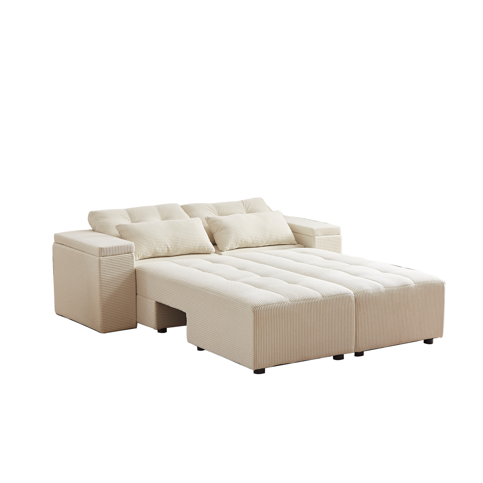 Convertible 3 In 1 Sleeper Sofa And Sectional Sofa With 4 Storage Space For Living Room,Corduroy Couch With 4 Pillows,Corduroy Beige Corduroy 3 Seat