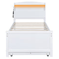 Twin Size Platform Bed With Storage Led Headboard, Twin Size Trundle And 3 Drawers, White Box Spring Not Required Twin White Bedroom Bed Frame Solid Wood Mdf