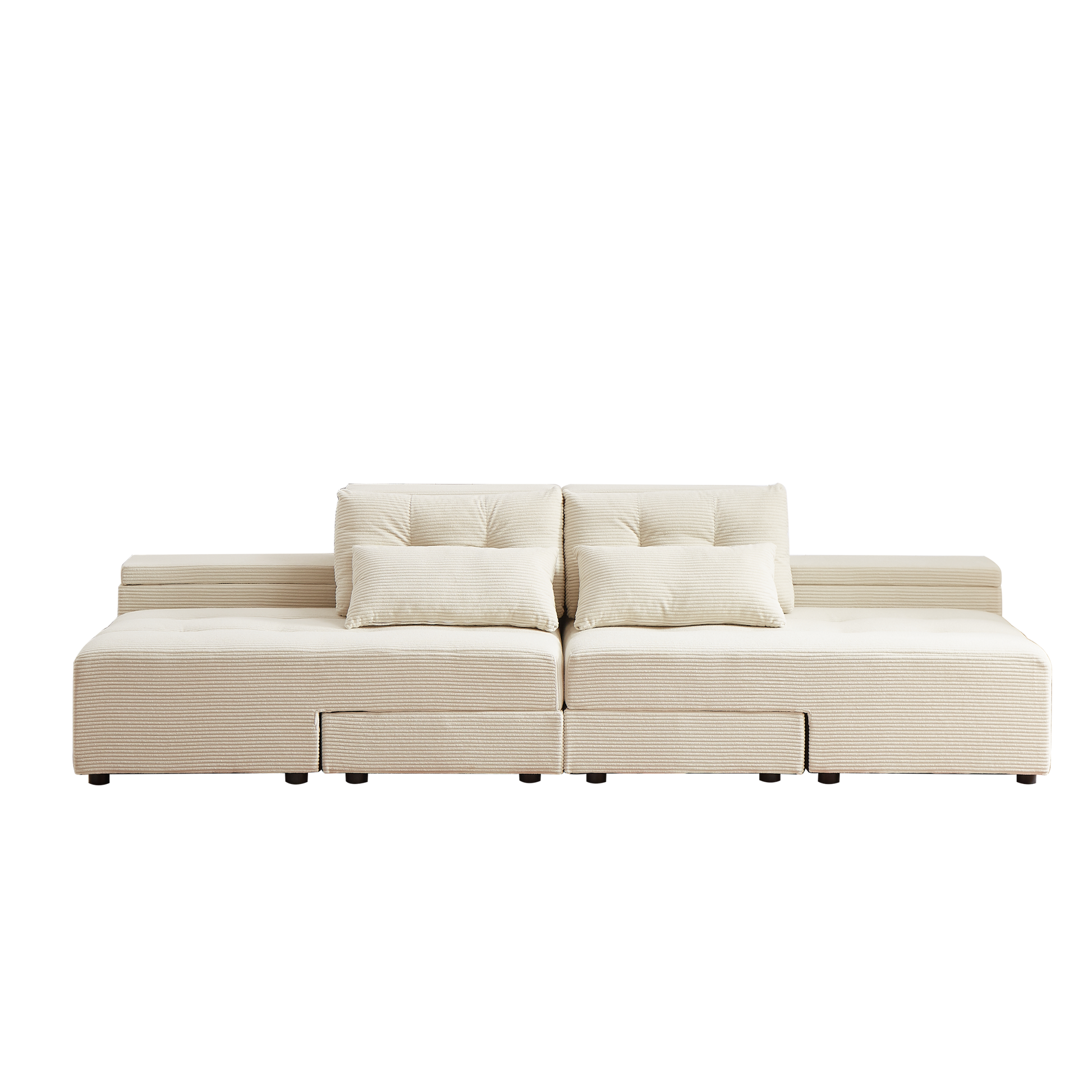 Convertible 3 In 1 Sleeper Sofa And Sectional Sofa With 4 Storage Space For Living Room,Corduroy Couch With 4 Pillows,Corduroy Beige Corduroy 3 Seat