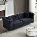 3 Seater 3 Seater Combination Sofa Tufted Couch With Rolled Arms And For Living Room, Bedroom, Office, Apartment, Four Pillows Black Foam Velvet