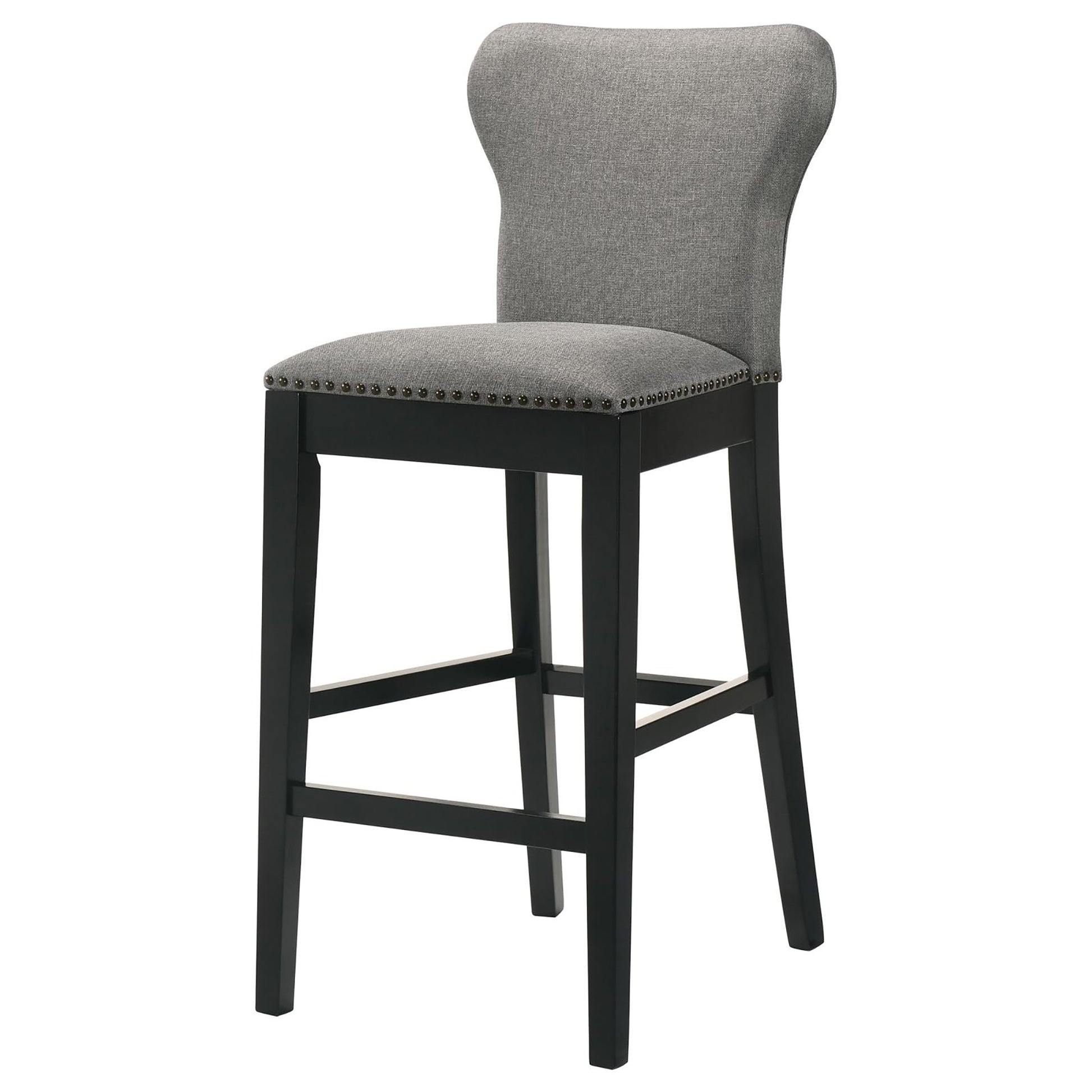 Grey And Black Stool With Trim Set Of 2 Grey Dining Room Wipe Clean Transitional Bar Stools Solid Back Foam Upholstered