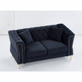 3 Seater 2 Seater Combination Sofa Tufted Couch With Rolled Arms And For Living Room, Bedroom, Office, Apartment, Four Pillows Black Foam Velvet