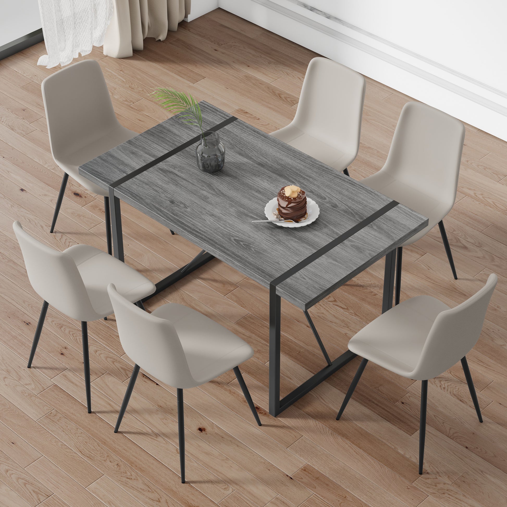 Industrial Rectangular Mdf Material Gray Dining Table With Texture, Equipped With A 1.57 Inch Thick Tabletop And Black Metal Legs, Used For Writing Desks, Kitchen Terraces, Dining Rooms 1529 Grey Mdf