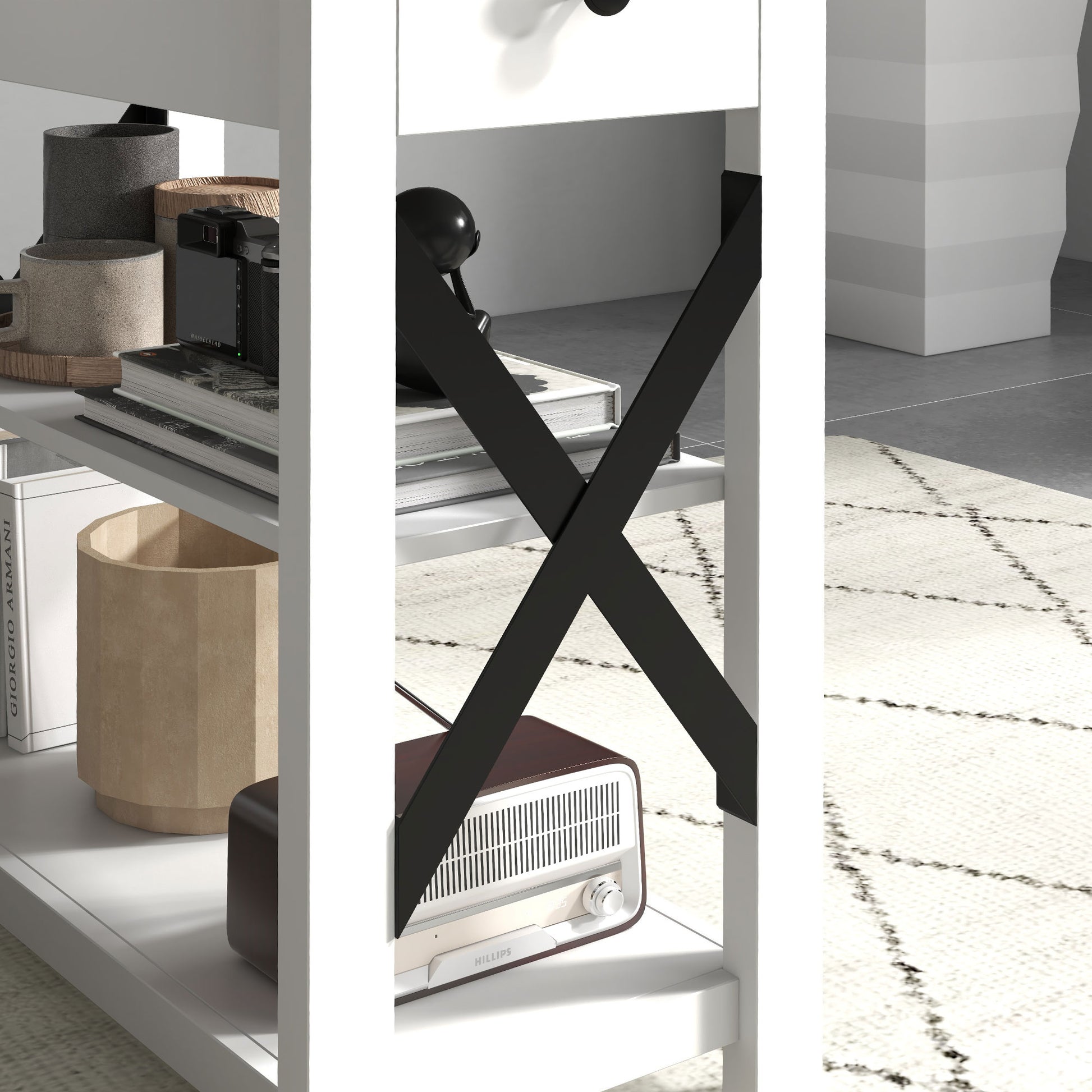 Homcom Side Table With Charging Station, End Table With 2 Usb Ports And 1 Outlet, Storage Shelves For Living Room, White White Mdf