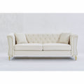 3 Seater 3 Seater Combination Sofa Tufted Couch With Rolled Arms And For Living Room, Bedroom, Office, Apartment, Four Pillows Beige Foam Velvet