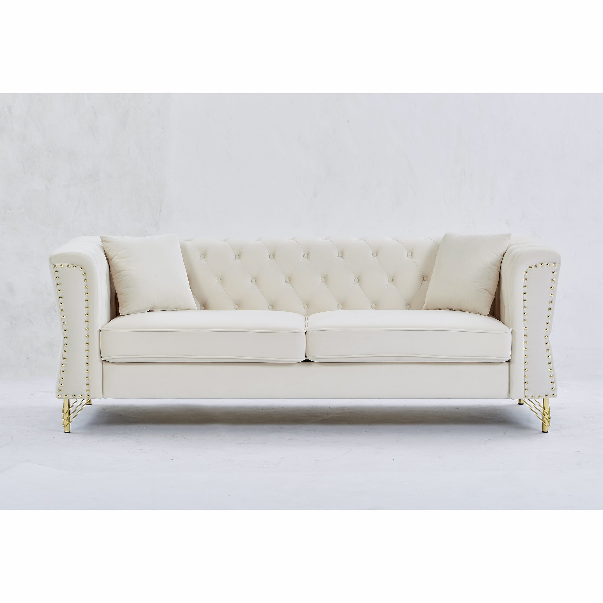 3 Seater 2 Seater Combination Sofa Tufted Couch With Rolled Arms And For Living Room, Bedroom, Office, Apartment, Four Pillows Beige Foam Velvet