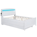 Full Size Platform Bed With Storage Led Headboard, Twin Size Trundle And 3 Drawers, White Box Spring Not Required Full White Bedroom Bed Frame Solid Wood Mdf