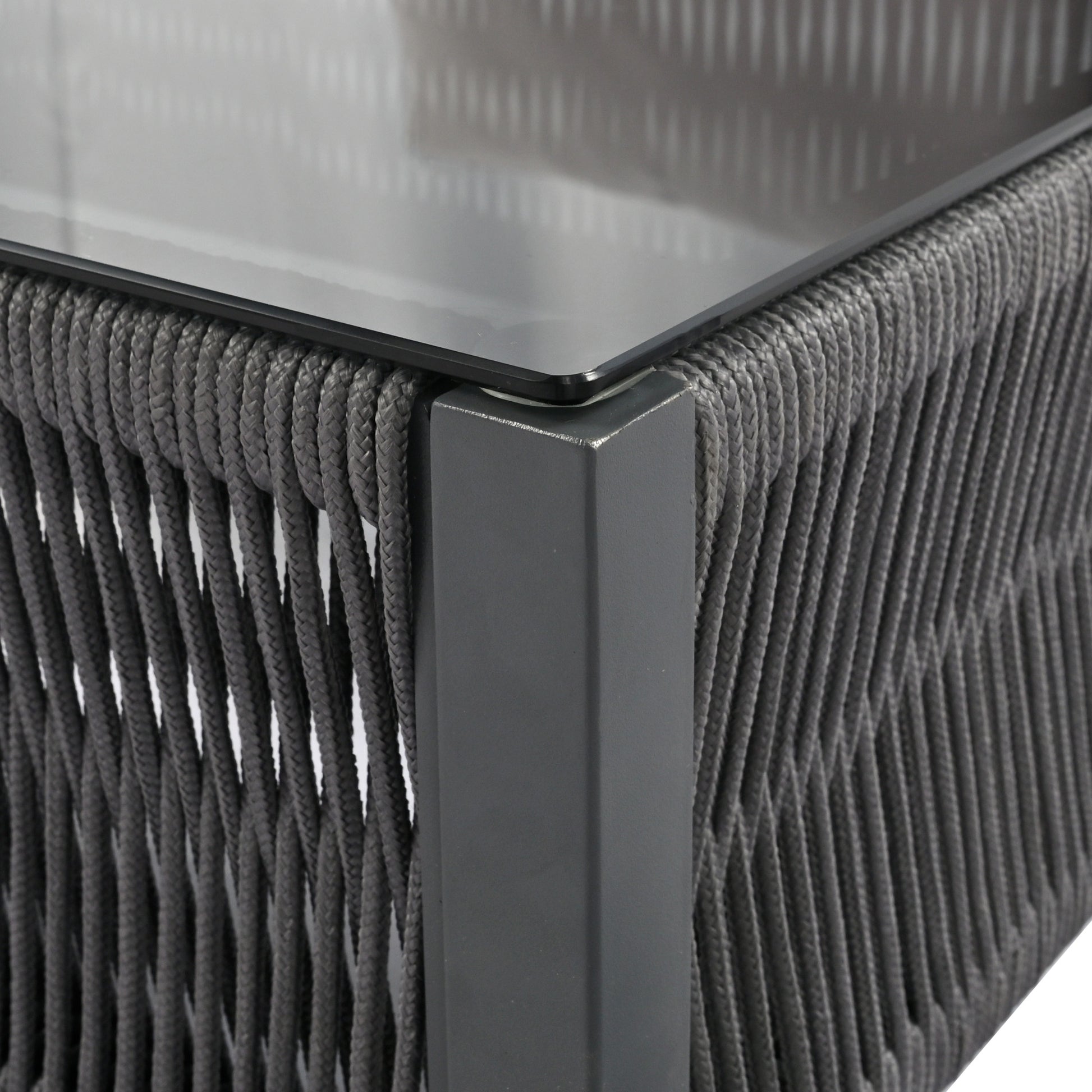 K&K 4 Piece Rope Patio Furniture Set, Outdoor Furniture With Tempered Glass Table, Patio Conversation Set Deep Seating With Thick Cushion For Backyard Porch Balcony Grey Yes Complete Patio Set Grey Weather Resistant Frame Fade Resistant Cushion Garden &