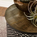 Natural And Black Drum Base Accent Table Brown Primary Living Space Industrial Tabeltop Mango Round Coffee & End Tables Wood