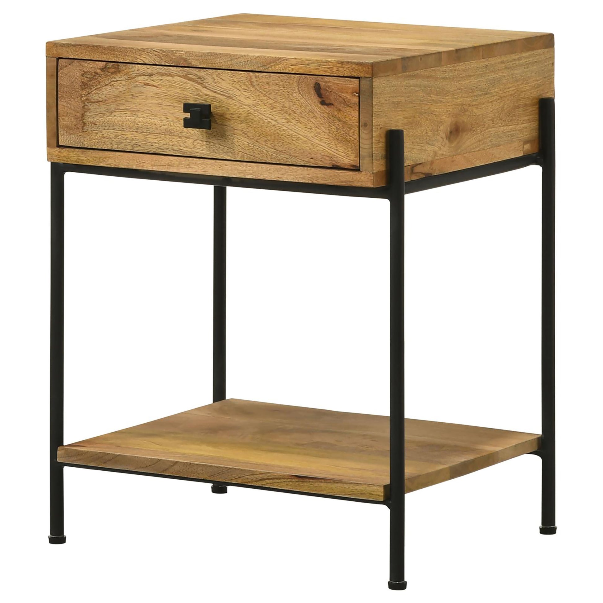 Natural Mango 1 Drawer Accent Table With Bottom Shelf Brown Primary Living Space Farmhouse,Rustic Mango Rectangular Drawers Coffee & End Tables Wood