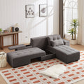 Convertible 3 In 1 Sleeper Sofa And Sectional Sofa With 4 Storage Space For Living Room,Corduroy Couch With 4 Pillows,Corduroy Grey Corduroy 3 Seat