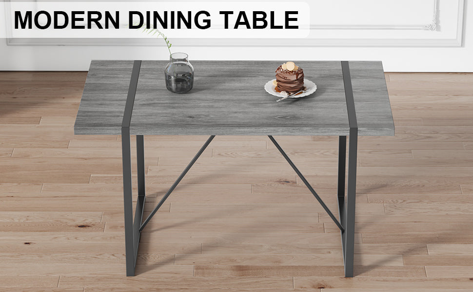 Industrial Rectangular Mdf Material Gray Dining Table With Texture, Equipped With A 1.57 Inch Thick Tabletop And Black Metal Legs, Used For Writing Desks, Kitchen Terraces, Dining Rooms 1529 Grey Mdf