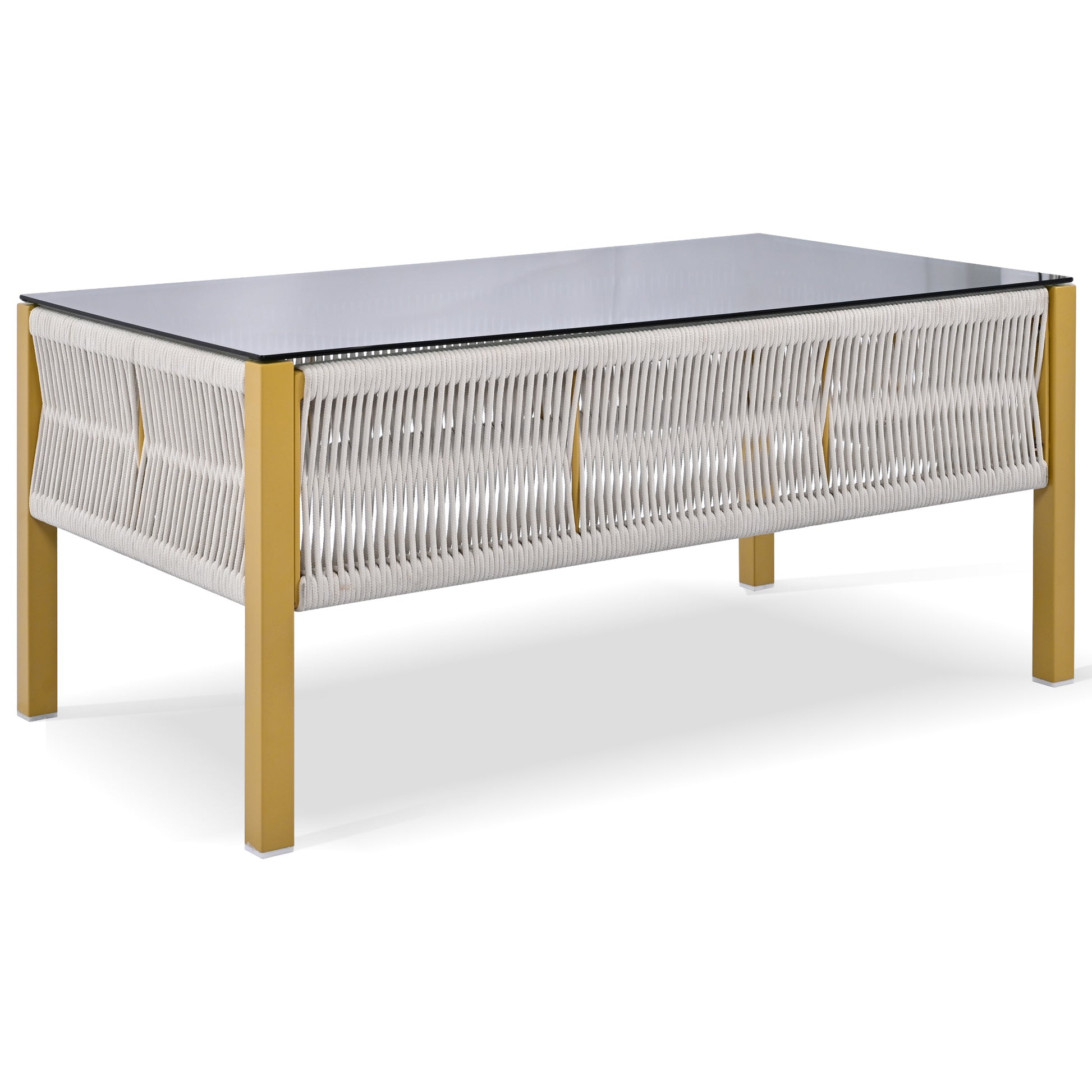 K&K 4 Piece Rope Patio Furniture Set, Outdoor Furniture With Tempered Glass Table, Patio Conversation Set Deep Seating With Thick Cushion For Backyard Porch Balcony Beige&Mustard Yellow Yes Complete Patio Set Beige Yellow Weather Resistant Frame Fade