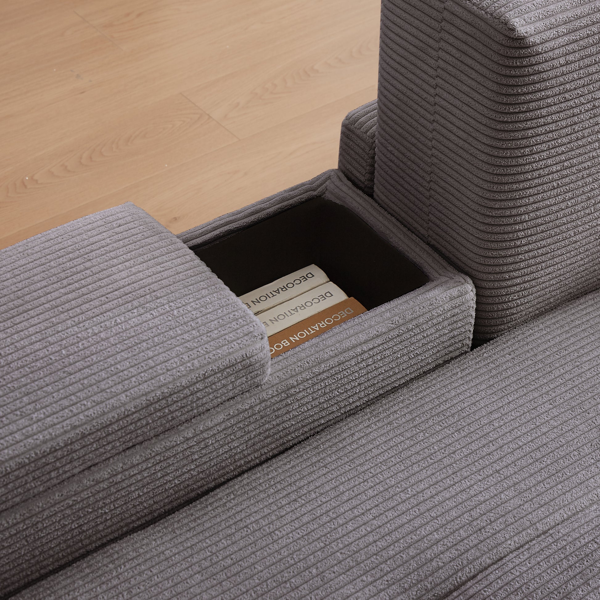 Convertible 3 In 1 Sleeper Sofa And Sectional Sofa With 4 Storage Space For Living Room,Corduroy Couch With 4 Pillows,Corduroy Grey Corduroy 3 Seat