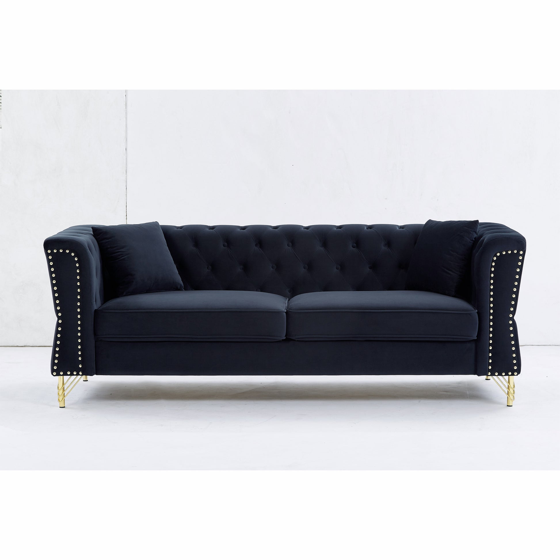 3 Seater 2 Seater Combination Sofa Tufted Couch With Rolled Arms And For Living Room, Bedroom, Office, Apartment, Four Pillows Black Foam Velvet