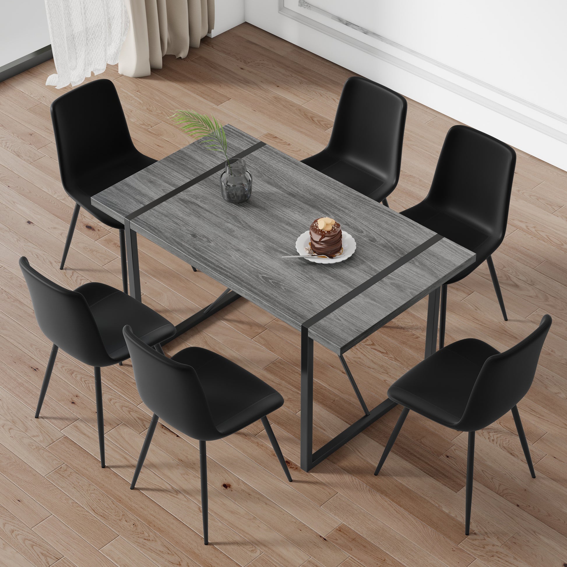 Industrial Rectangular Mdf Material Gray Dining Table With Texture, Equipped With A 1.57 Inch Thick Tabletop And Black Metal Legs, Used For Writing Desks, Kitchen Terraces, Dining Rooms 1529 Grey Mdf