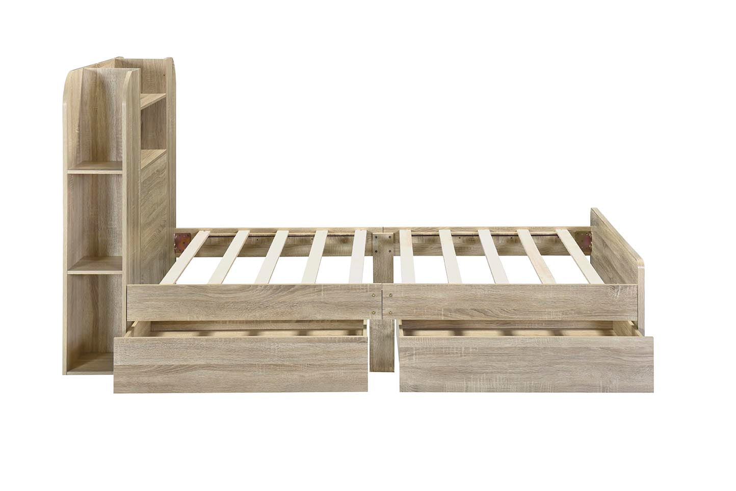 Twin Size Storage Platform Bed Frame With With Two Drawers And Light Strip Design In Headboard,Oak Twin Natural Solid Wood Mdf