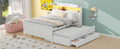 Full Size Platform Bed With Storage Led Headboard, Twin Size Trundle And 3 Drawers, White Box Spring Not Required Full White Bedroom Bed Frame Solid Wood Mdf