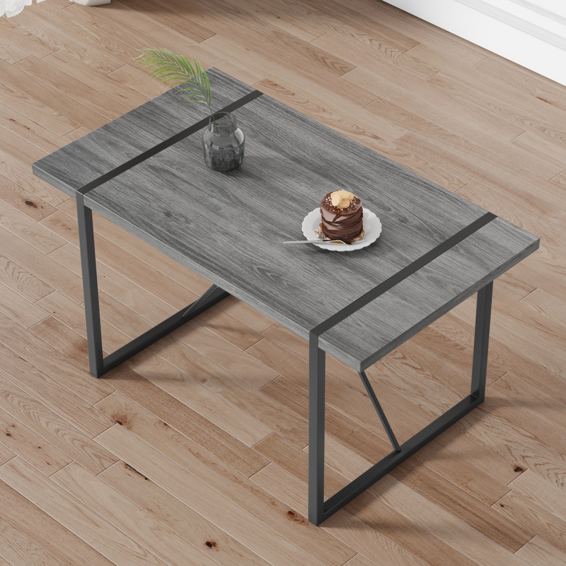 Industrial Rectangular Mdf Material Gray Dining Table With Texture, Equipped With A 1.57 Inch Thick Tabletop And Black Metal Legs, Used For Writing Desks, Kitchen Terraces, Dining Rooms 1529 Grey Mdf
