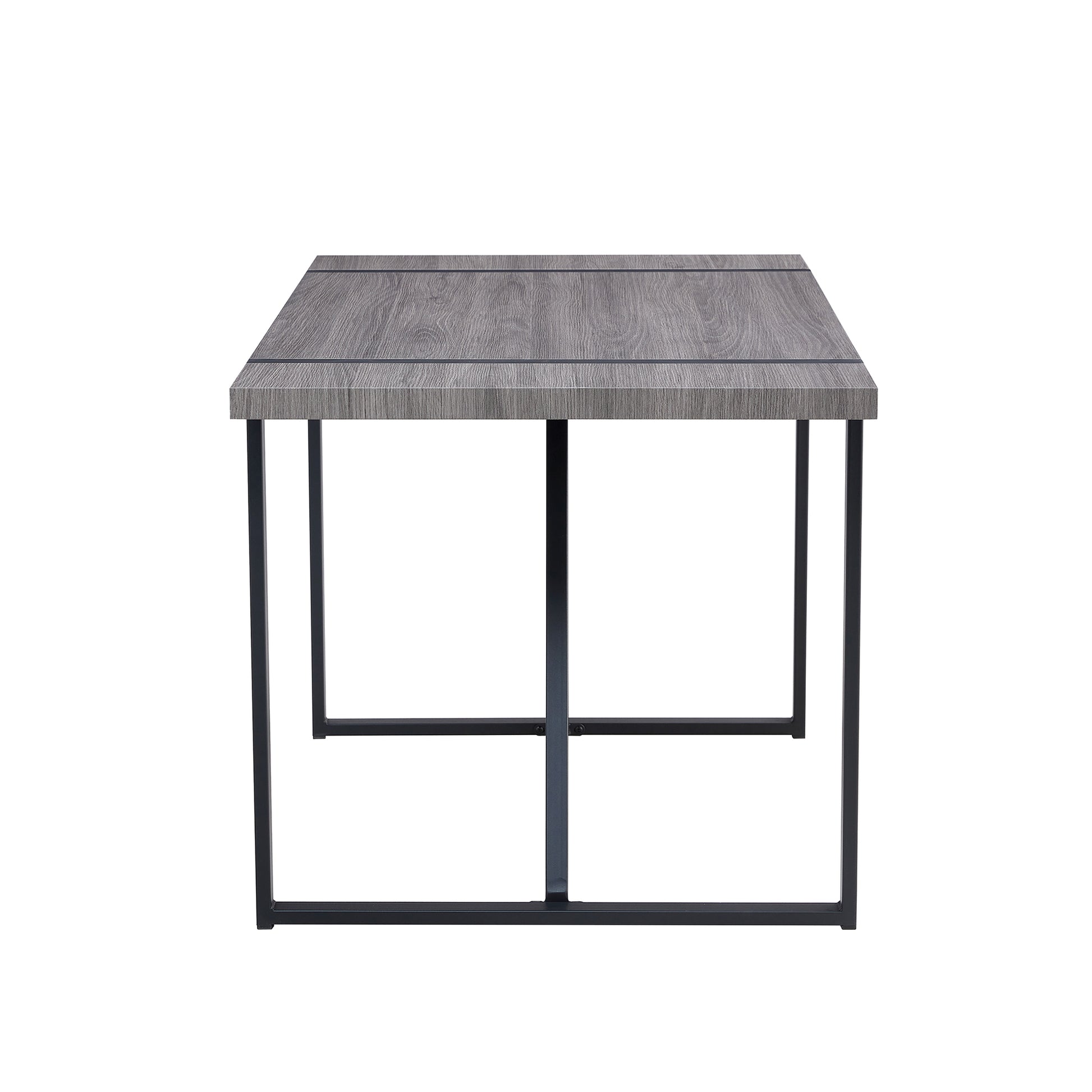 Industrial Rectangular Mdf Material Gray Dining Table With Texture, Equipped With A 1.57 Inch Thick Tabletop And Black Metal Legs, Used For Writing Desks, Kitchen Terraces, Dining Rooms 1529 Grey Mdf