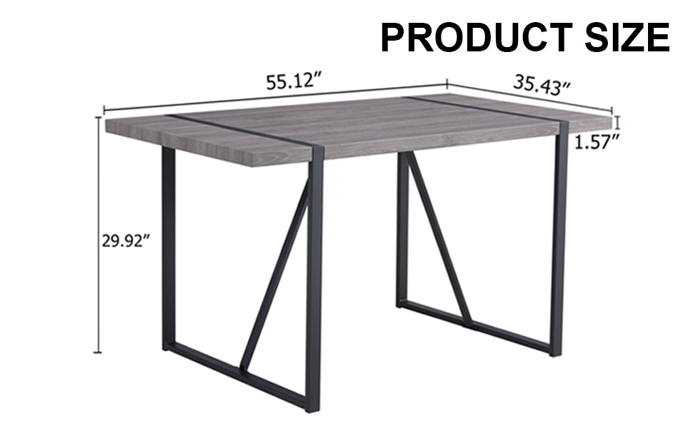 Industrial Rectangular Mdf Material Gray Dining Table With Texture, Equipped With A 1.57 Inch Thick Tabletop And Black Metal Legs, Used For Writing Desks, Kitchen Terraces, Dining Rooms 1529 Grey Mdf