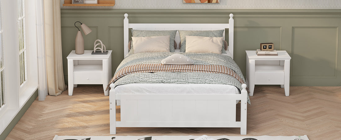 Full Size Solid Wood Platform Bed Frame For Kids, Teens, Adults, No Need Box Spring, White Box Spring Not Required Full White Wood Bedroom Mid Century Modern,Modern Pine Bed Frame Wood