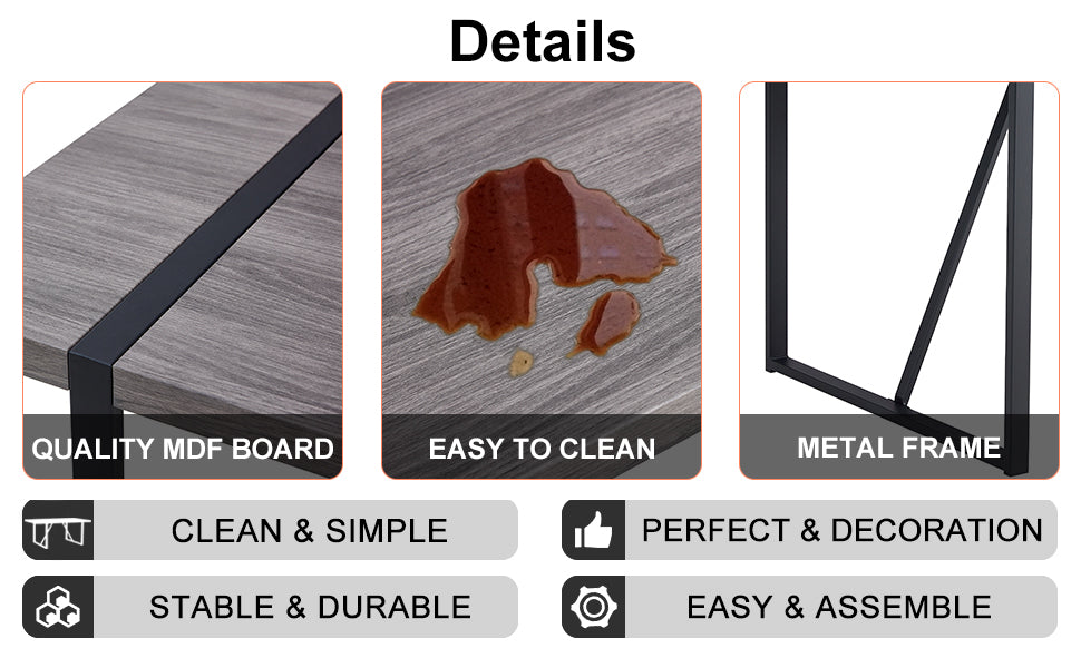 Industrial Rectangular Mdf Material Gray Dining Table With Texture, Equipped With A 1.57 Inch Thick Tabletop And Black Metal Legs, Used For Writing Desks, Kitchen Terraces, Dining Rooms 1529 Grey Mdf