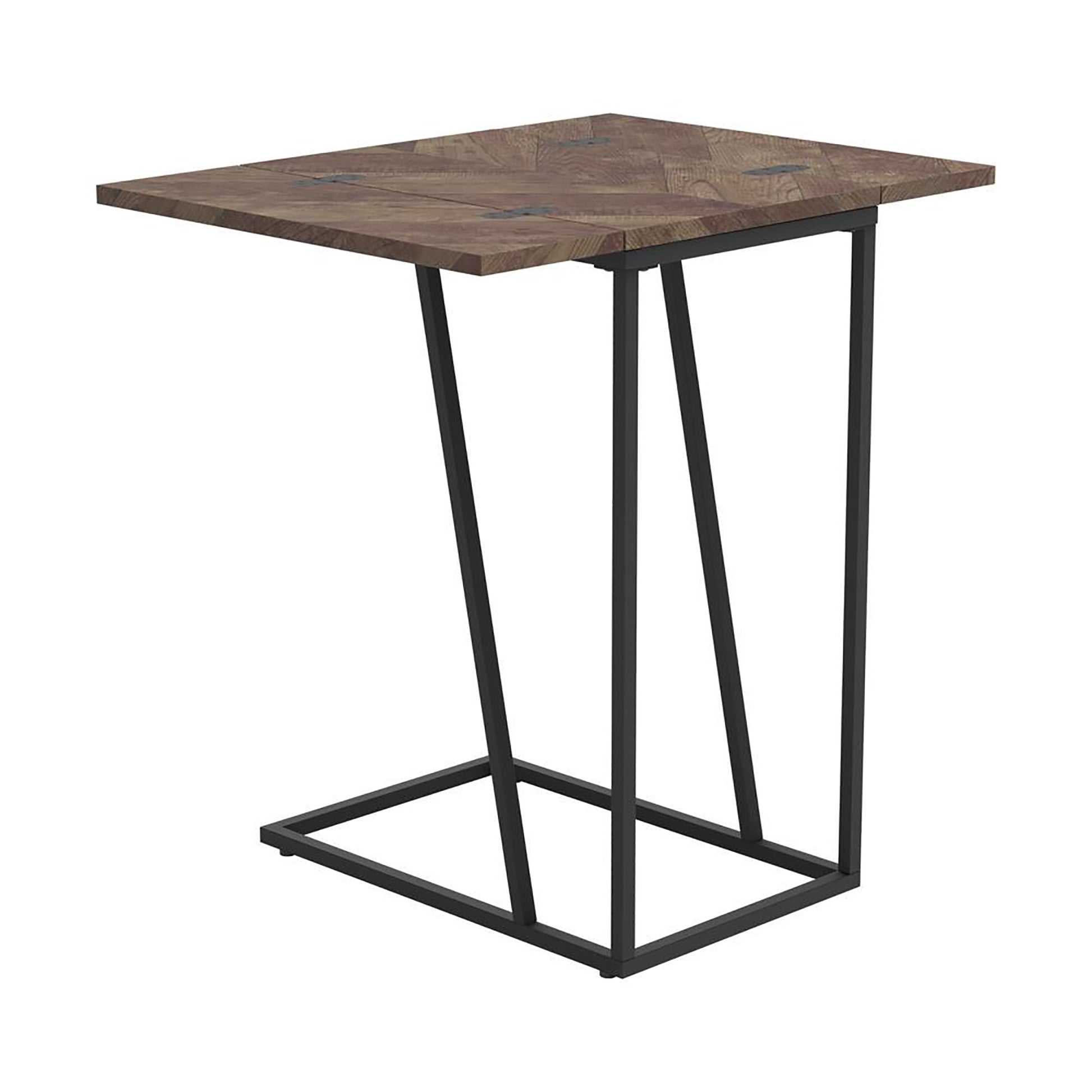 Rustic Herringbone Chevron Accent Table Brown Primary Living Space Industrial Tabeltop Rectangular Coffee & End Tables Metal