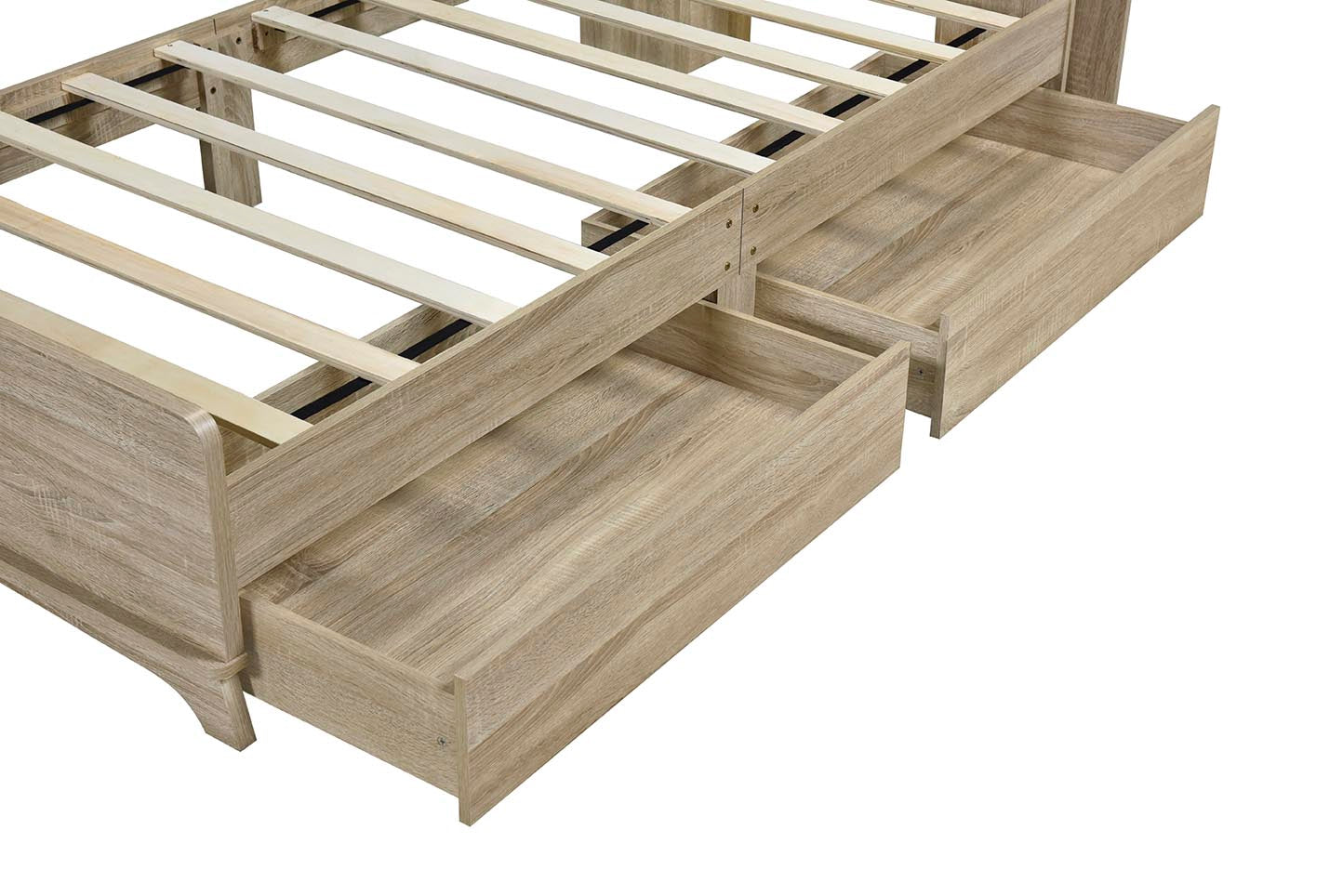 Twin Size Storage Platform Bed Frame With With Two Drawers And Light Strip Design In Headboard,Oak Twin Natural Solid Wood Mdf