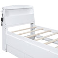 Twin Size Platform Bed With Storage Led Headboard, Twin Size Trundle And 3 Drawers, White Box Spring Not Required Twin White Bedroom Bed Frame Solid Wood Mdf