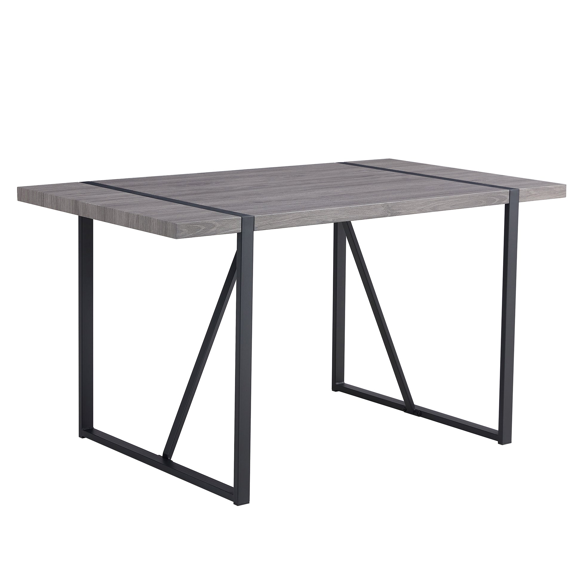 Industrial Rectangular Mdf Material Gray Dining Table With Texture, Equipped With A 1.57 Inch Thick Tabletop And Black Metal Legs, Used For Writing Desks, Kitchen Terraces, Dining Rooms 1529 Grey Mdf
