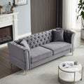 3 Seater 3 Seater Combination Sofa Tufted Couch With Rolled Arms And For Living Room, Bedroom, Office, Apartment, Four Pillows Grey Foam Velvet