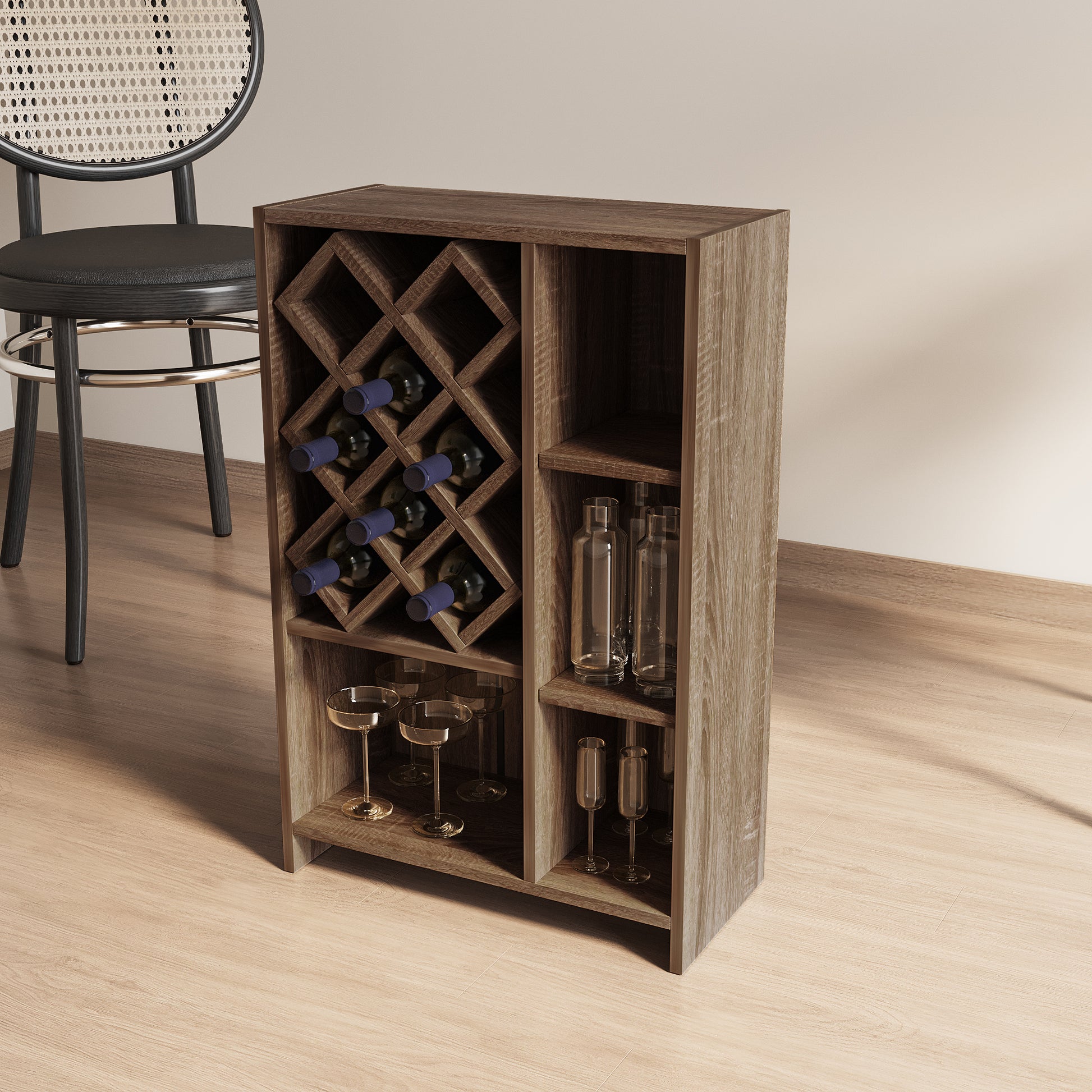 Kitchen Bar Table With Storage Shelves Dark Oak Mdf