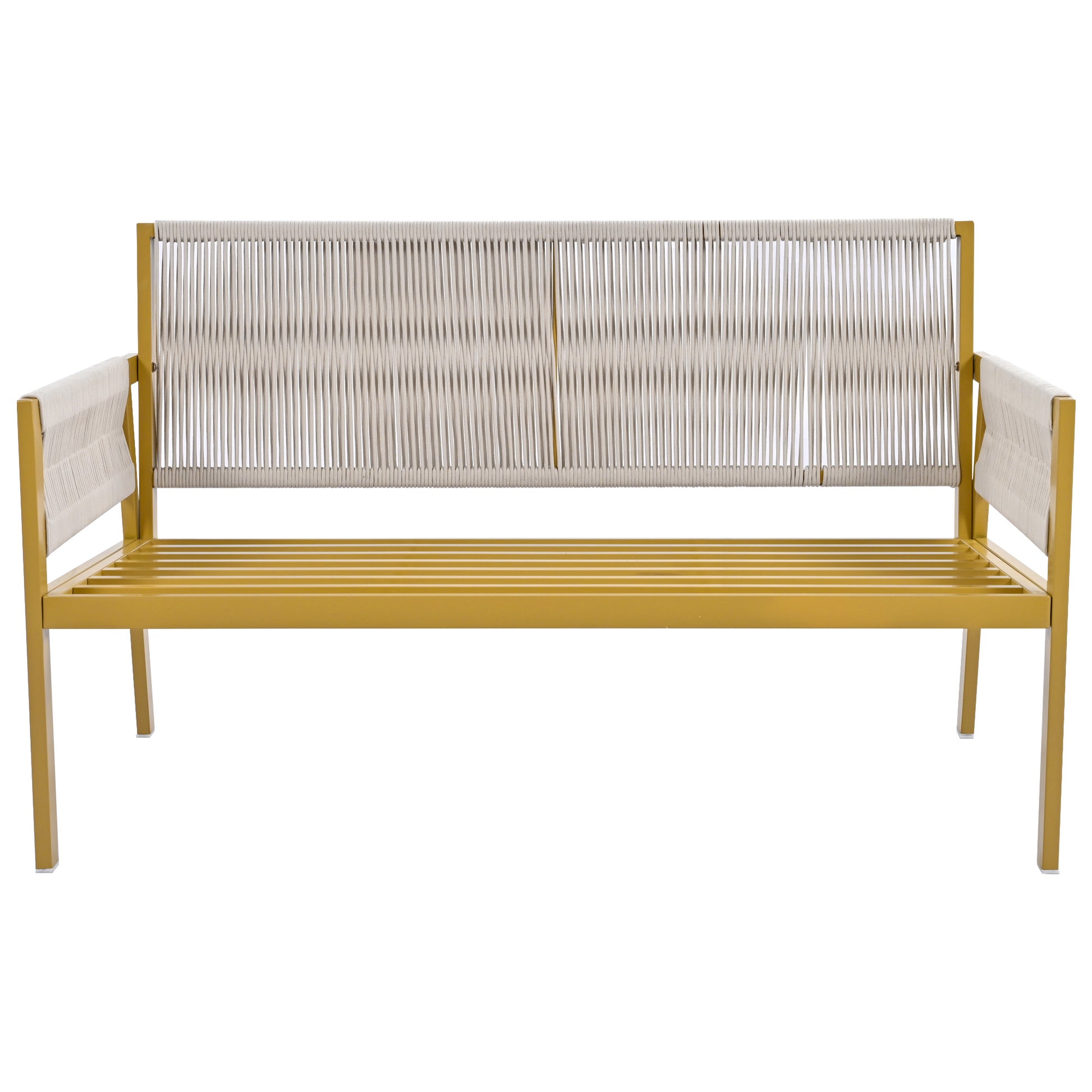 K&K 4 Piece Rope Patio Furniture Set, Outdoor Furniture With Tempered Glass Table, Patio Conversation Set Deep Seating With Thick Cushion For Backyard Porch Balcony Beige&Mustard Yellow Yes Complete Patio Set Beige Yellow Weather Resistant Frame Fade