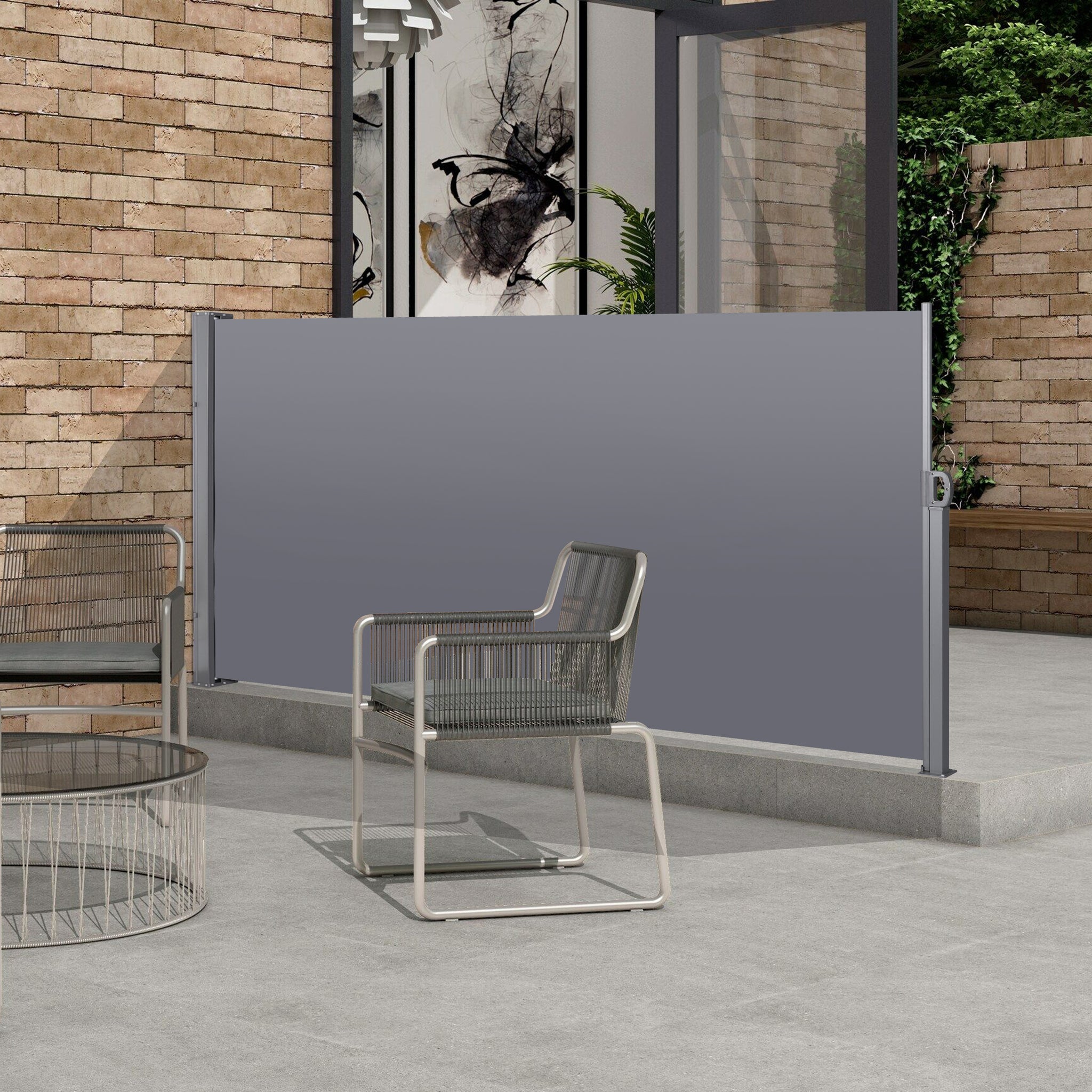 Retractable Side Screen Awning, Uv Resistant, Waterproof, Patio Privacy Screen For Garden, Balcony, Courtyard Dark Grey , 118.1" X 62.99" Grey Rectangular No Foundation Needed Manual Uv Resistant Canopies Polyester Metal