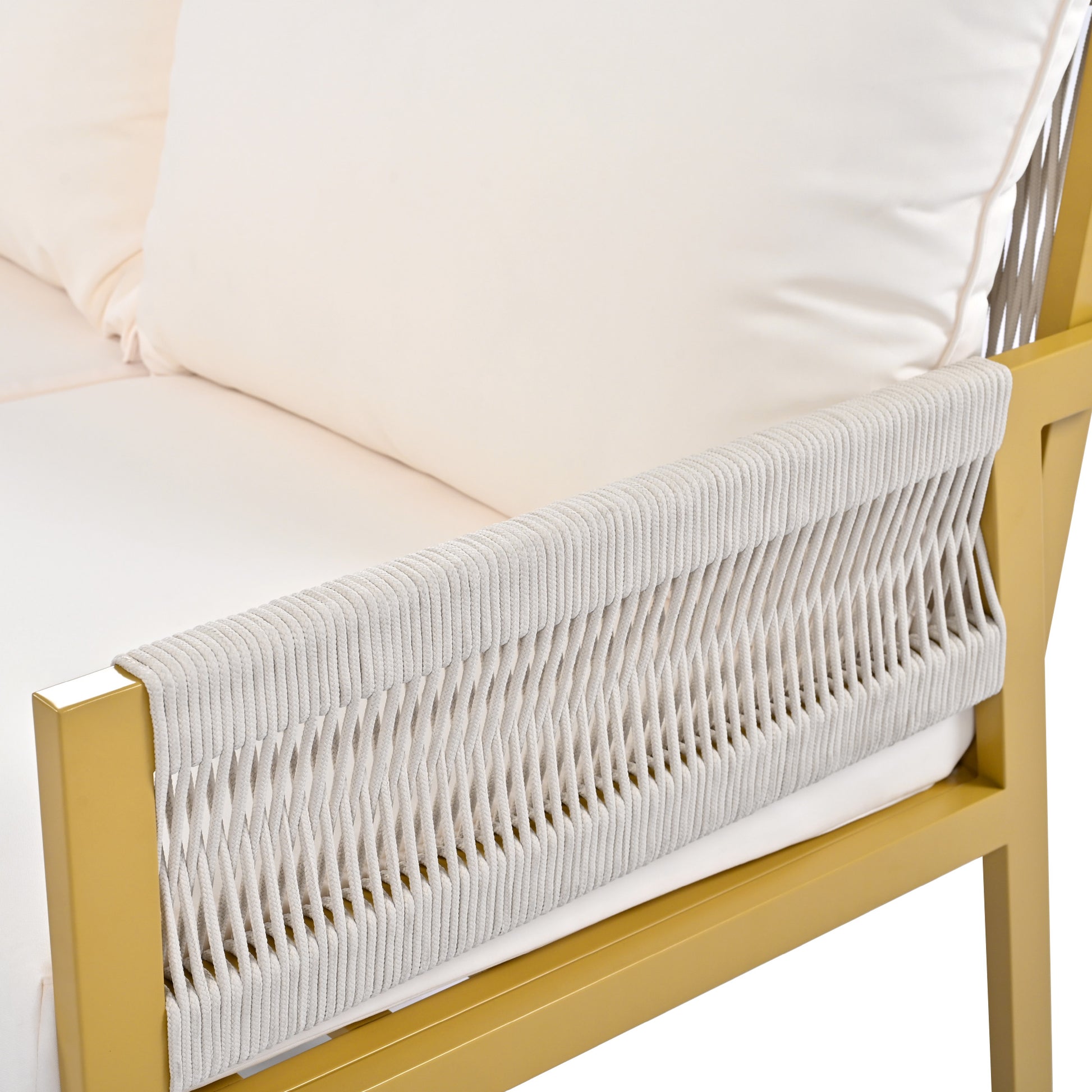 K&K 4 Piece Rope Patio Furniture Set, Outdoor Furniture With Tempered Glass Table, Patio Conversation Set Deep Seating With Thick Cushion For Backyard Porch Balcony Beige&Mustard Yellow Yes Complete Patio Set Beige Yellow Weather Resistant Frame Fade