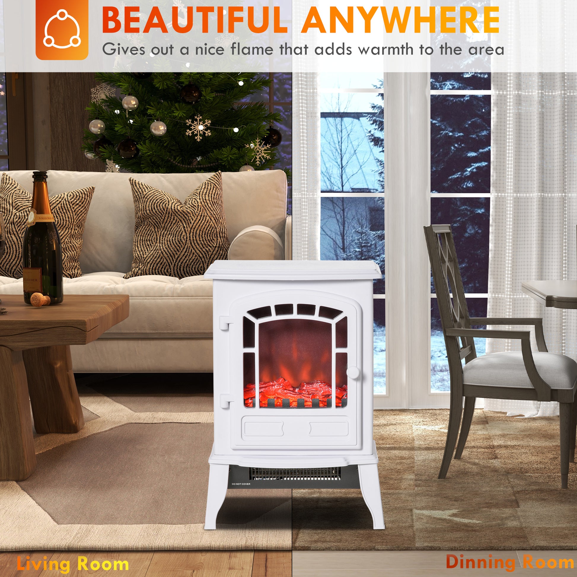 Homcom 22" Free Standing Electric Fireplace Stove, Fire Place Heater With Realistic Flame Effect, Overheat Safety Protection, 750W 1500W, White White Abs