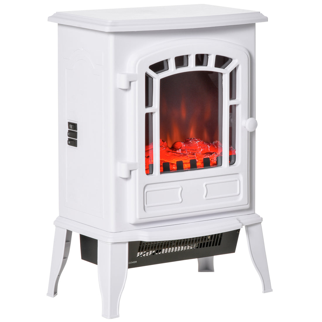 Homcom 22" Free Standing Electric Fireplace Stove, Fire Place Heater With Realistic Flame Effect, Overheat Safety Protection, 750W 1500W, White White Abs